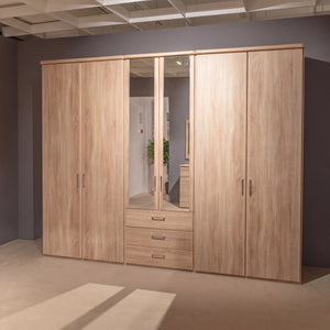 Drehtürenschrank San Remo Eiche Sägegrau 6-türig mit Spiegeltüren und Schubkästen – Abverkauf Möbel Graf Dresden – Art.-Nr. 558039.7.