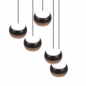 Moderne fünfflammige Pendelleuchte LED schwarz matt mit Dimmer und drei Lichtfarben