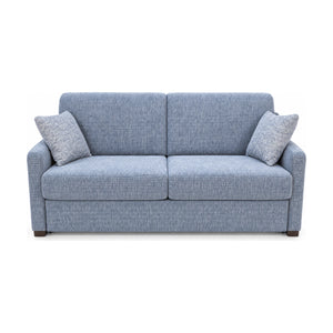 Funktionssofa 26219 Stoff Graublau mit Holzfüßen Wenge Liegefläche 140x195 freigestellt auf weißem Hintergrund – Möbel Graf Dresden – Art.-Nr. 30148..110
