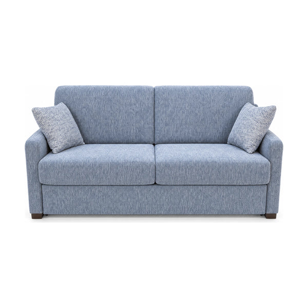 Funktionssofa 26219 Stoff Graublau mit Holzfüßen Wenge Liegefläche 140x195 freigestellt auf weißem Hintergrund – Möbel Graf Dresden – Art.-Nr. 30148..110