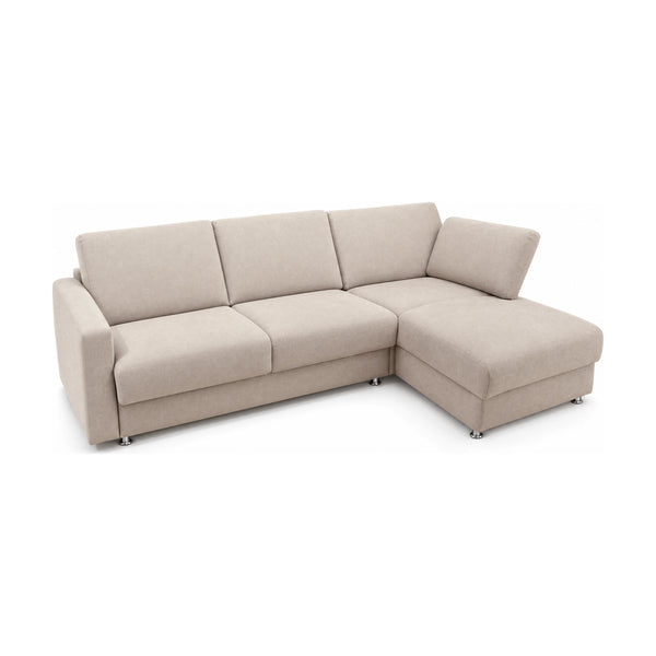 Funktionssofa Flores mit Longchair Stoff Beige Gelformmatratze 120x200 freigestellt auf weißem Hintergrund – Möbel Graf Dresden – Art.-Nr. 626017.6.21