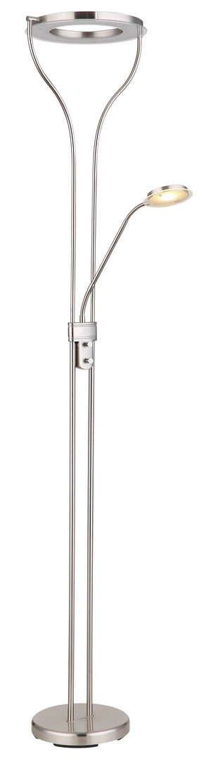 Deckenfluter Globo Ebro Nickel matt 194 cm, Fluter gedreht und Lesearm nach unten geneigt, Ansicht von vorn