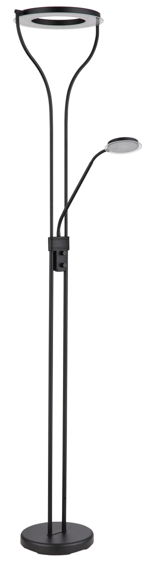 Deckenfluter Globo Ebro Schwarz, drehbarer Fluterkopf und Lesearm mit satiniertem Acrylglas, Seitenansicht