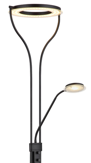 Deckenfluter Globo Ebro LED eingeschaltet, warmweißes Licht 3000 K aus Fluter und Leselicht, Schwarz