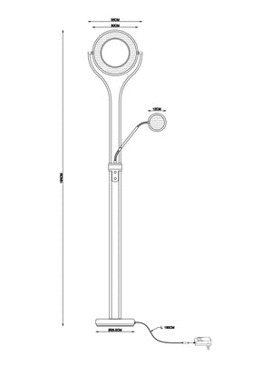 Maßzeichnung Deckenfluter Globo Ebro 59038SDVU, Höhe 194 cm, Fuß und Lesearm – Möbel Graf Pirna/Dresden