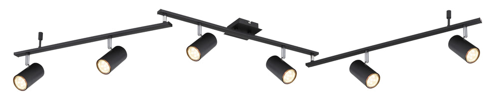 Deckenstrahler 180 cm 6-flammig Globo Robby GU10 in Schwarz matt, schwenkbare Spots an Deckenschiene, Ansicht von vorn