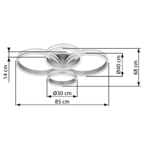 Deckenleuchte Globo Rubio mit Maßangaben 85 x 68 cm, Höhe 14 cm, Ringe 30 und 40 cm – Möbel Graf Pirna/Dresden