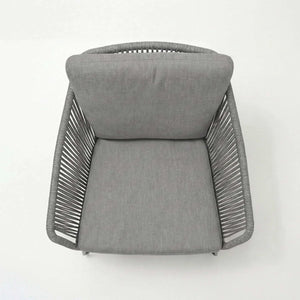 Moderner Armlehnstuhl Palau aus Aluminium mit Teakholz-Armlehnen und Kissen für den Außenbereich