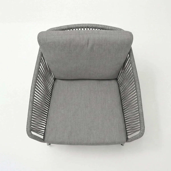 Moderner Armlehnstuhl Palau aus Aluminium mit Teakholz-Armlehnen und Kissen für den Außenbereich