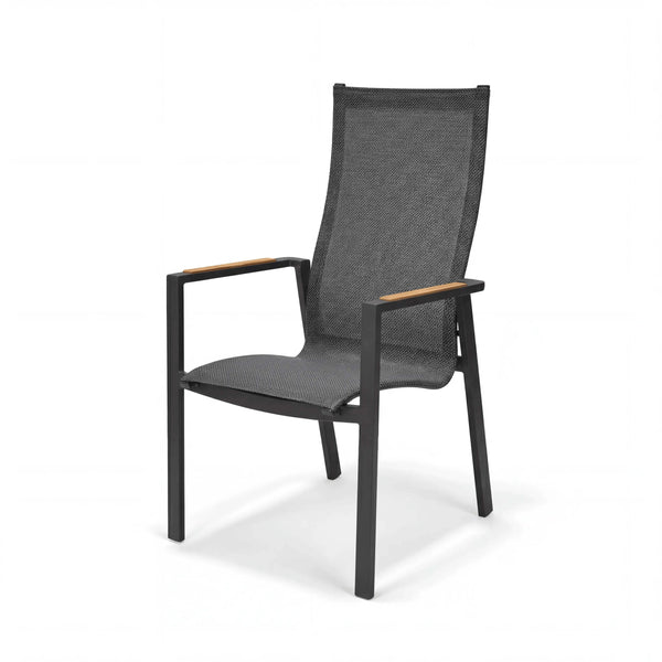 Hochlehner Rügen mit Teak-Armlehnen und anthrazitfarbenem Aluminiumgestell für Outdoor-Komfort