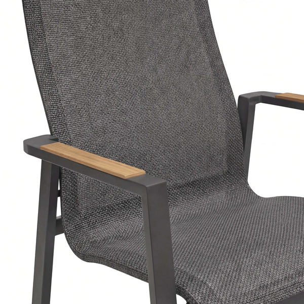 Hochlehner Rügen Gartenstuhl mit Teak-Armlehnen und Aluminiumgestell in Anthrazit