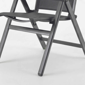 Multipositionsstuhl Reno mit Aluminiumgestell, Textilene-Bespannung und Teak-Armlehnen für Garten und Terrasse