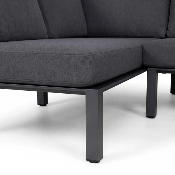 Modernes Ecklounge-Set Widoo mit Aluminiumgestell und dunkelgrauen Polstern für Garten und Terrasse