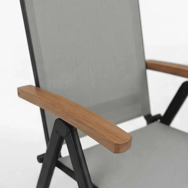 Moderner Positionsstuhl Calanda mit verstellbarer Rückenlehne und Aluminiumgestell in Charcoal.