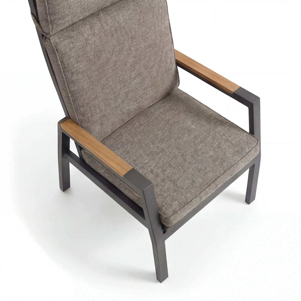 Positionsstuhl Spoga mit Aluminiumgestell, Textilene und Teakholz-Armlehnen