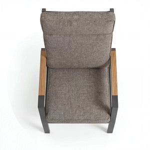 Moderner Positionsstuhl Spoga mit Aluminiumgestell, Teakholz-Armlehnen und Textilene-Sitzfläche