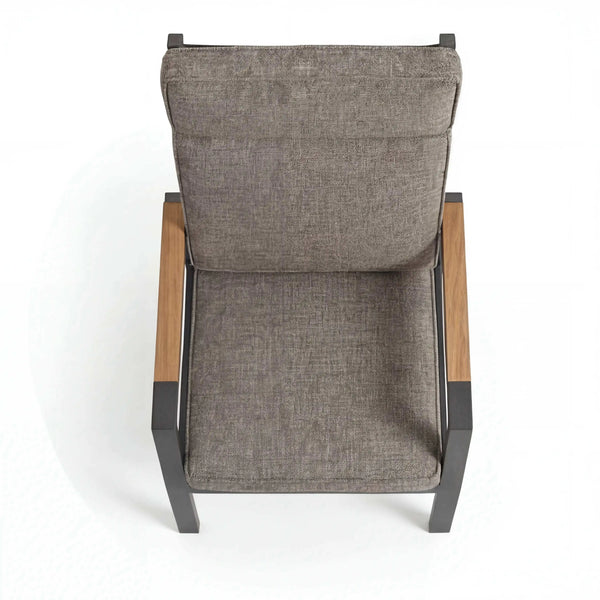 Moderner Positionsstuhl Spoga mit Aluminiumgestell, Teakholz-Armlehnen und Textilene-Sitzfläche