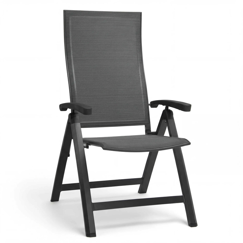 Klappsessel Kari aus Aluminium mit klappbarem Design und wetterfestem Textilen in Anthrazit