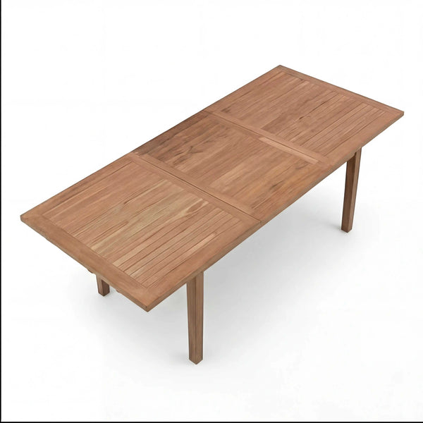 Ausziehtisch Malaga aus FSC-zertifiziertem Teakholz mit Butterfly-Auszug und quadratischen Beinen