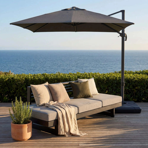 Stern Gartenliege Holly Loungeliege aus anthrazitfarbenem Aluminium mit verstellbarer Kopfstütze und grau melierter Auflage