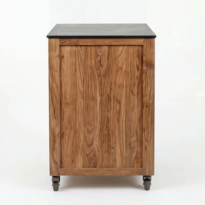 Teakholz Sideboard Elma mit Silverstar Quartz Arbeitsplatte, outdoor, rollbar, kratz- und hitzebeständig