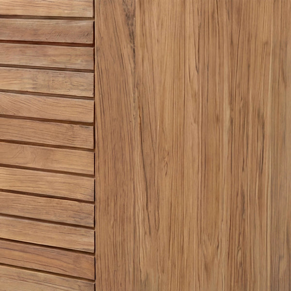 Teakholz Sideboard Elma mit Quartz Arbeitsplatte und Lenkrollen im Outdoor-Bereich