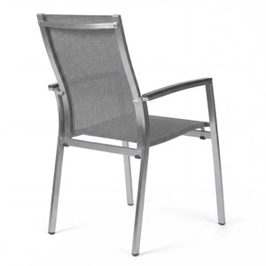 Stapelsessel Mika aus Edelstahl mit Textilene-Bezug und Aluminiumarmlehnen, stapelbar und stabil