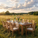 Moderner Gartentisch mit massivem Teakgestell und kratzfester Dekton-Tischplatte