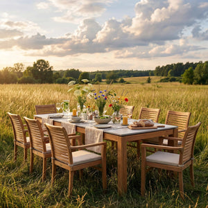 Moderner Gartentisch mit massivem Teakgestell und kratzfester Dekton-Tischplatte