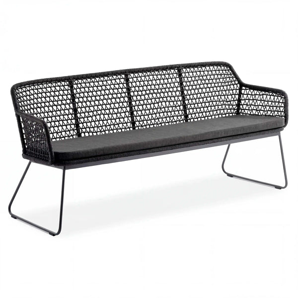 Gartenbank Kubu mit rautenförmiger Korbflechtung und Sitzkissen, anthrazit, 3-Sitzer aus pulverbeschichtetem Aluminium