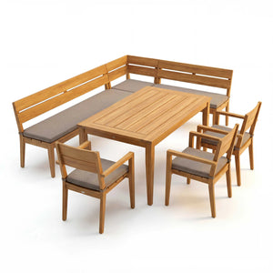 Teakholz Eckbankgruppe "Ann" inkl. Tisch & 3 Armlehnstühle Sitzkissen