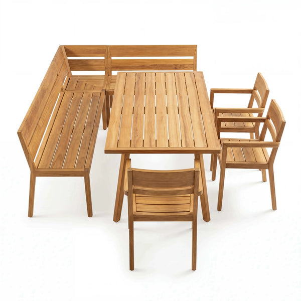 Teakholz Eckbankgruppe "Ann" inkl. Tisch & 3 Armlehnstühle Sitzkissen