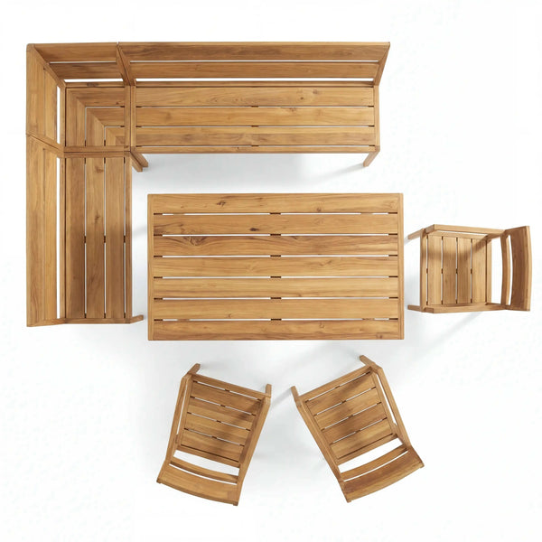 Teakholz Eckbankgruppe "Ann" inkl. Tisch & 3 Armlehnstühle Sitzkissen