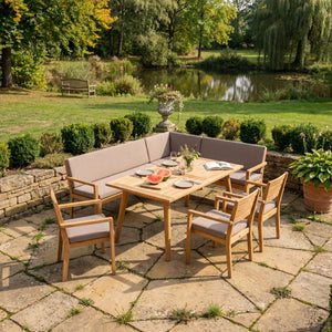 Teakholz Eckbankgruppe "Ann" inkl. Tisch & 3 Armlehnstühle Sitzkissen