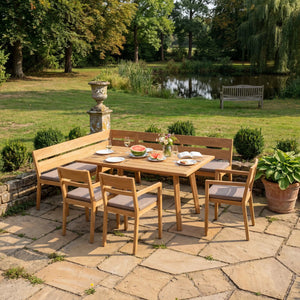 Teakholz Eckbankgruppe "Ann" inkl. Tisch & 3 Armlehnstühle Sitzkissen