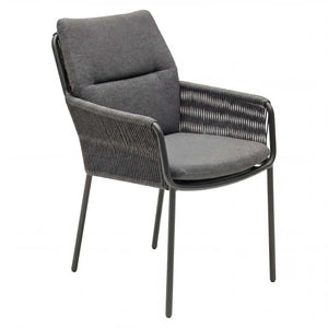 Moderner Gartensessel Como mit anthrazitfarbenem Aluminiumgestell und beigem Rope-Geflecht, inkl. wasserabweisender Sitz- und Rückenkissen