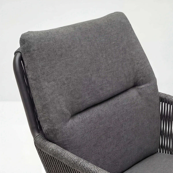 Moderner Gartensessel Como mit anthrazitfarbenem Aluminiumgestell, Rope-Bespannung und wasserabweisenden Sitzkissen