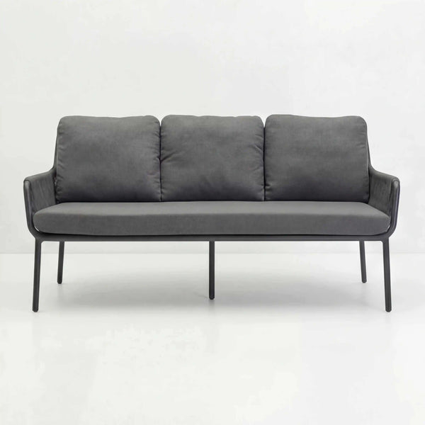 Lounge 3-Sitzer Como mit pulverbeschichtetem Aluminium und grau-textilen Sitz- und Rückenkissen