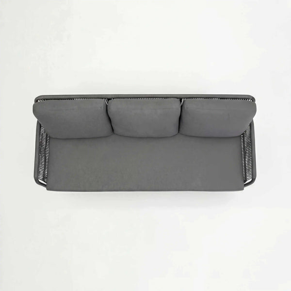 Moderner Lounge 3-Sitzer Como mit pulverbeschichtetem Aluminium, Rope-Geflecht und wasserabweisenden Sitz- und Rückenkissen in Grau