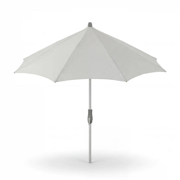 Glatz Sonnenschirm Alu Twist Ø 300 cm mit natureloxiertem Aluminiumgestell und Pale Grey Polyester Schirmtuch