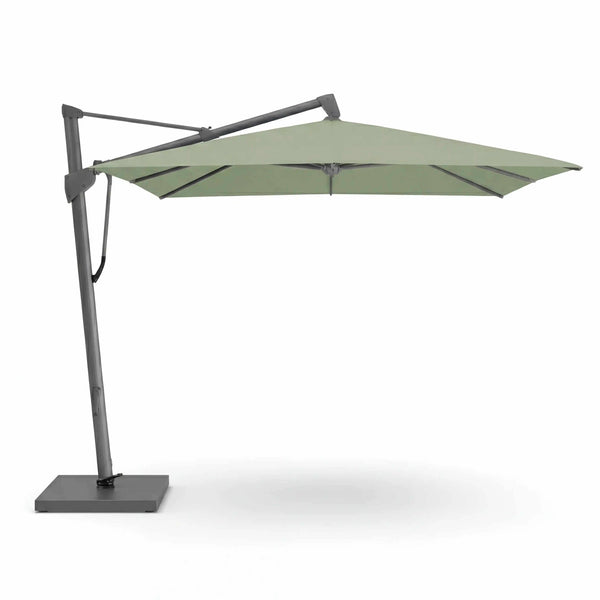 Glatz Sonnenschirm Sombrano S+ 350x350 cm in Pistacchio mit synchronem Kurbelantrieb und 360°-Drehfuß