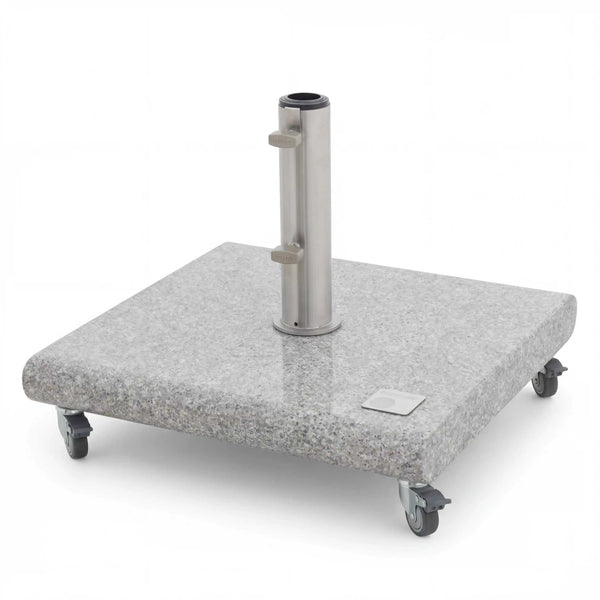 Knirps Granitsockel 50 kg mit ausziehbarem Griff und Rollen für Pendelschirme, glänzend polierter Granit, rostfreies Edelstahlrohr, 55x55 cm, passend für Schirme 32-60 mm