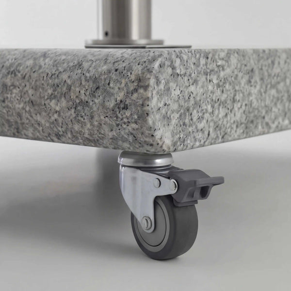 Knirps Granitsockel 50 kg rollbar mit ausziehbarem Griff und Rollen für Pendelschirme, polierter Granit, Edelstahlrohr, kompatibel für Stockdurchmesser 32–60 mm