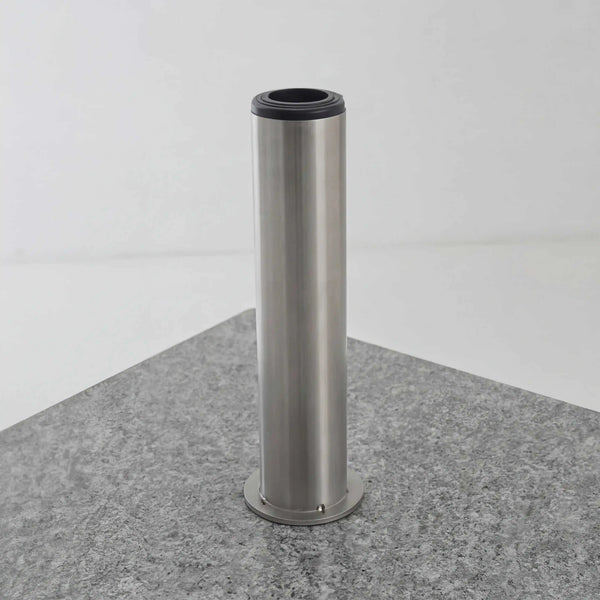 Knirps Granitsockel 50 kg rollbar mit ausziehbarem Griff und Sockelrollen, glänzend polierter Granit, rostfreies Edelstahlrohr, passend für Pendelschirme 32–60 mm.