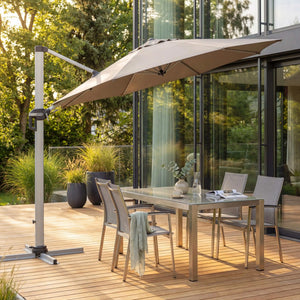 Pendelschirm Ø 370 cm in Greige mit 360° Drehbarkeit und wasserfestem Polyesterbezug [AI]