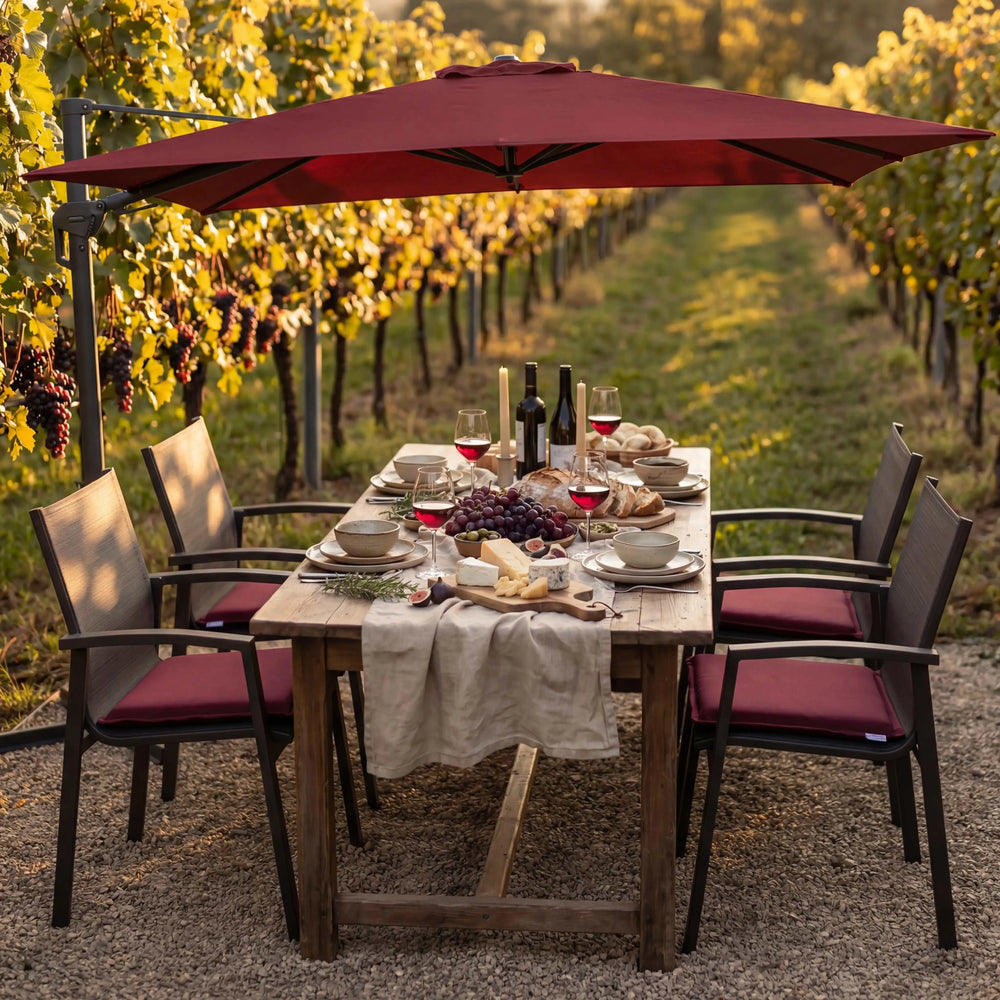 Pendelschirm Active Pendel Green Edition 310×210 cm in Bordeaux mit recyceltem PET-Bezug und 360° drehbarem, UV-beständigem Design