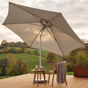 Sonnenschirm Act Push Up in Greige mit Ø 310 cm Schattenfläche, UV-Schutz und höhenverstellbarem Aluminiumgestell