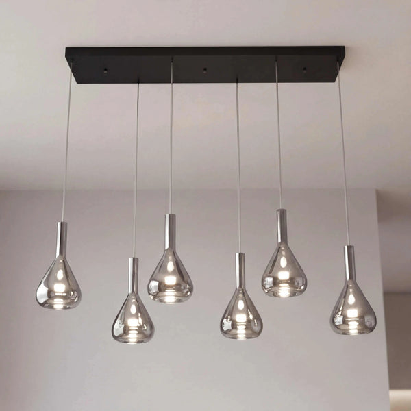 schwarze matte Pendelleuchte 155x40 cm LED dimmbar über Esstisch