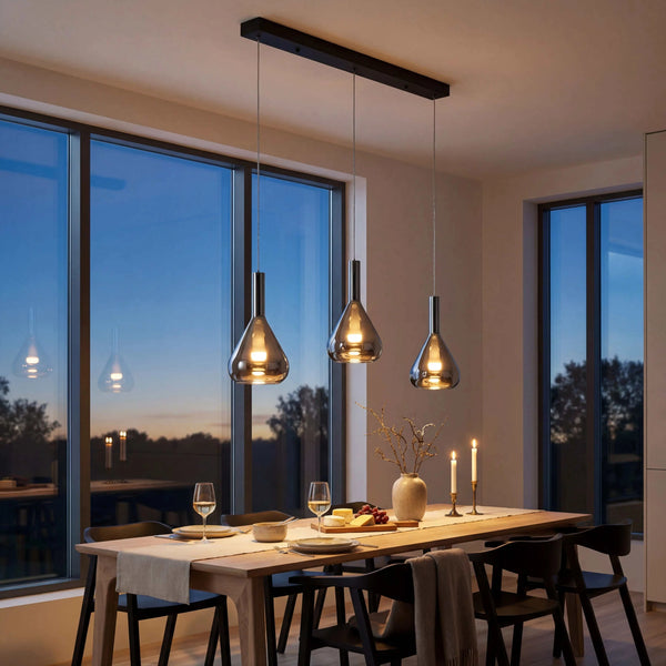 schwarze matte Pendelleuchte 100x20 cm dimmbar mit LED Lichtakzent für Esstisch und Flur