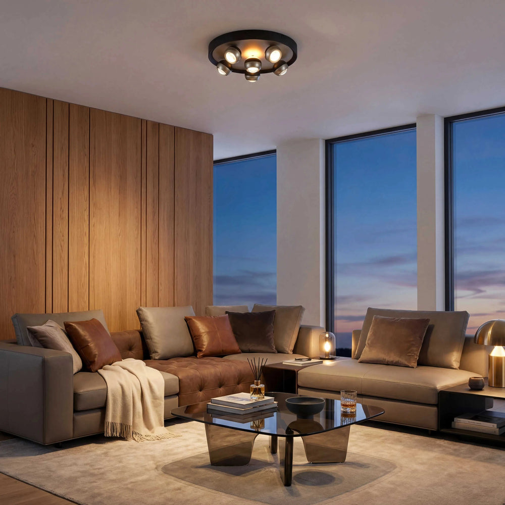 Deckenleuchte Ø50 cm LED schwenkbar nickel schwarz matt mit einstellbarer Farbtemperatur und Dimmerfunktion